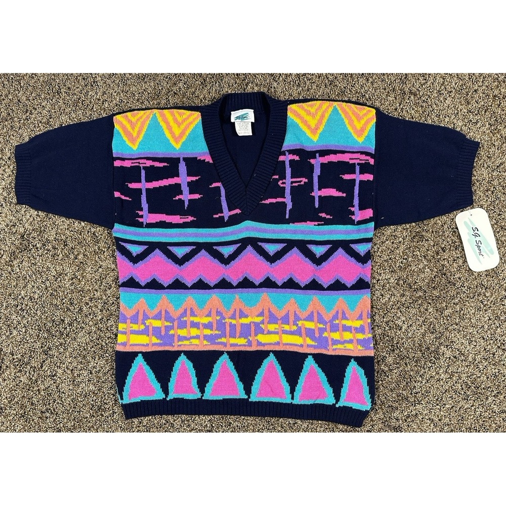 Vintage S.G. Sport Collection Sweater 90s Knit Diamond Pattern Sz Medium